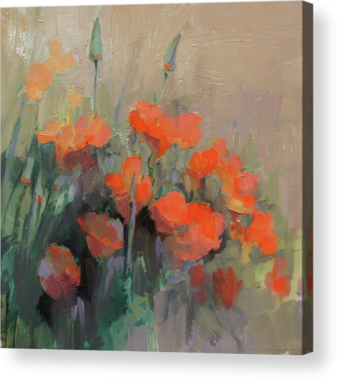 Floral Acrylic Print featuring the painting Orange Poppies by Cathy Locke