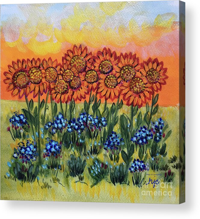 Sunset Acrylic Print featuring the painting Orange Sunset Flowers by Holly Carmichael