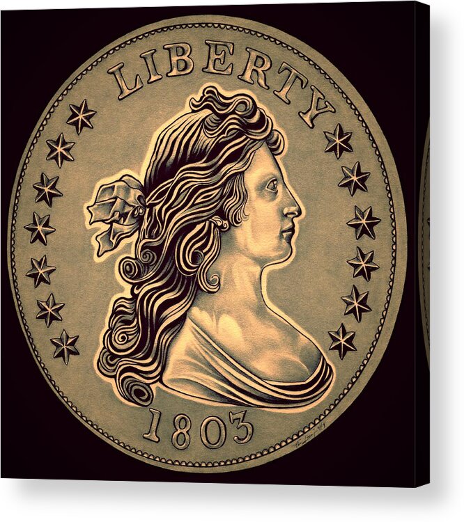 Draped Bust Liberty Dollar Acrylic Print featuring the drawing Oxidized Draped Liberty by Fred Larucci