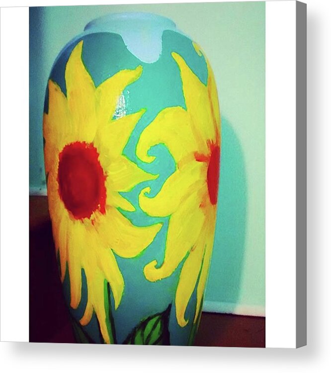 Farmersmarkethawaii Acrylic Print featuring the photograph Painted Sunflowers On A Huge Vase by Genevieve Esson