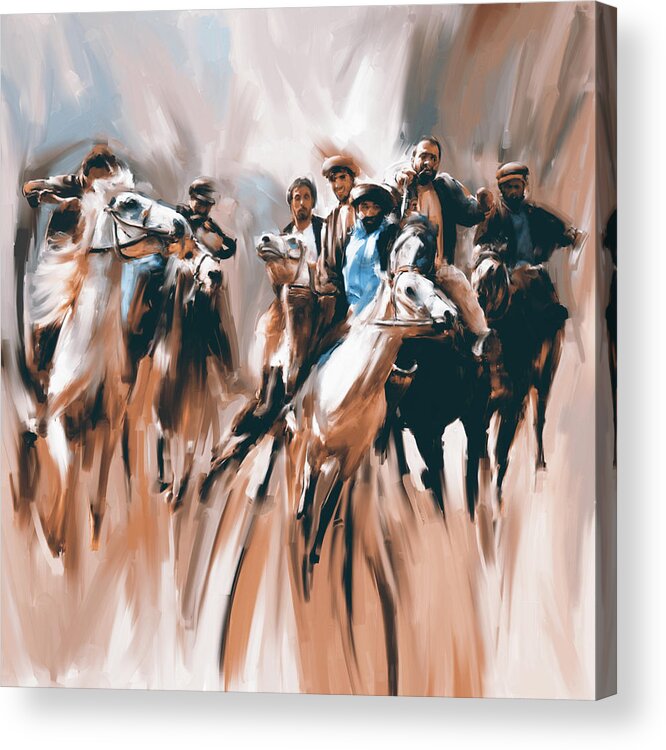 Buzkashi Acrylic Print featuring the painting Painting 787 2 Buzkashi by Mawra Tahreem