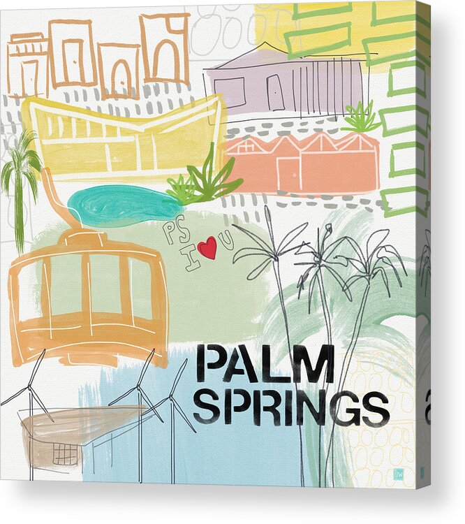 Palm Springs California Acrylic Print featuring the painting Palm Springs Cityscape- Art by Linda Woods by Linda Woods