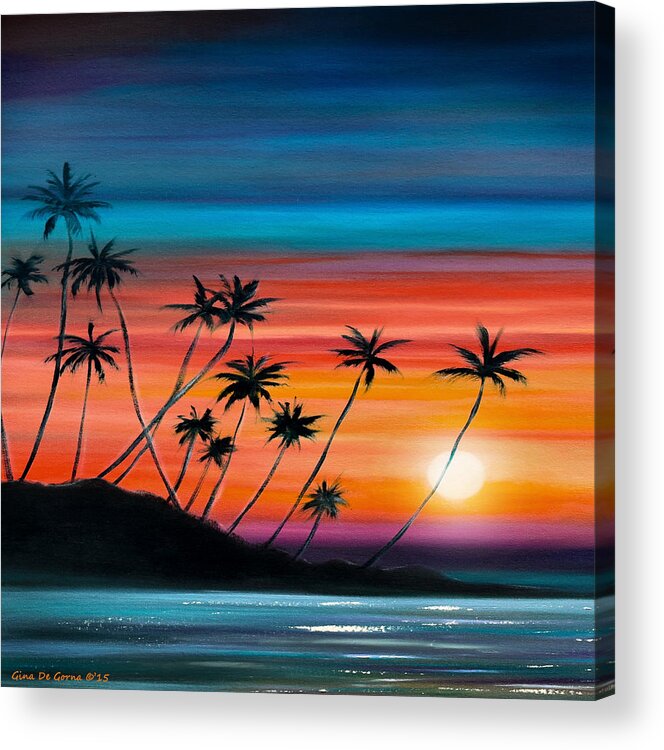 Palm Trees Beach Square Sunset Acrylic Print By Gina De Gorna