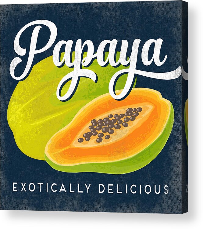 Papaya Acrylic Print featuring the digital art Papaya Vintage Fruit Label	 by Flo Karp