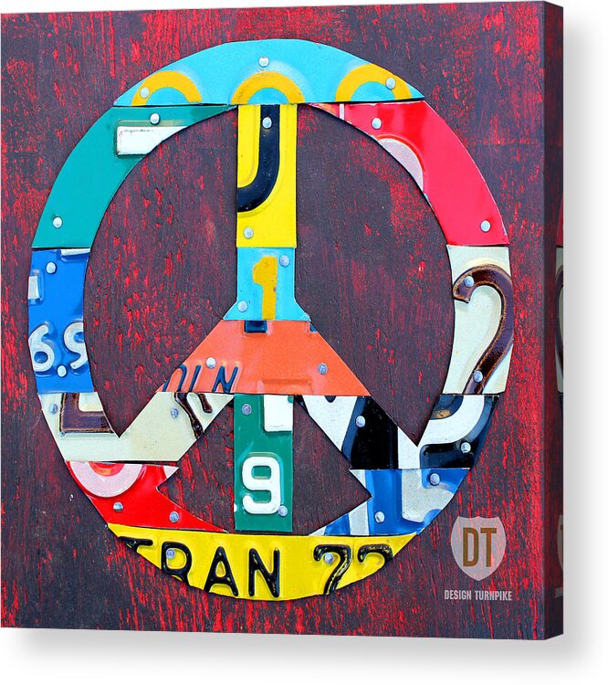 Peace Acrylic Print featuring the mixed media Peace License Plate Art by Design Turnpike