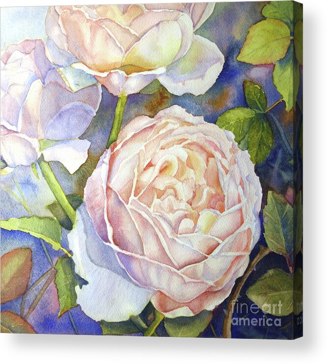 Floral Acrylic Print featuring the painting Peach Roses by Bonnie Rinier