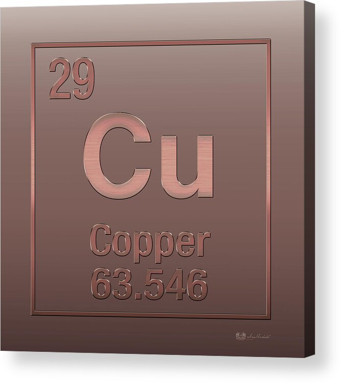 'the Elements' Collection By Serge Averbukh Acrylic Print featuring the digital art Periodic Table of Elements - Copper - Cu - Copper on Copper by Serge Averbukh