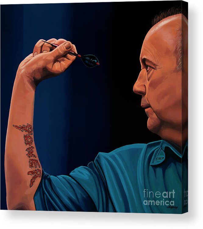 Phil Taylor Acrylic Print featuring the painting Phil Taylor The Power by Paul Meijering