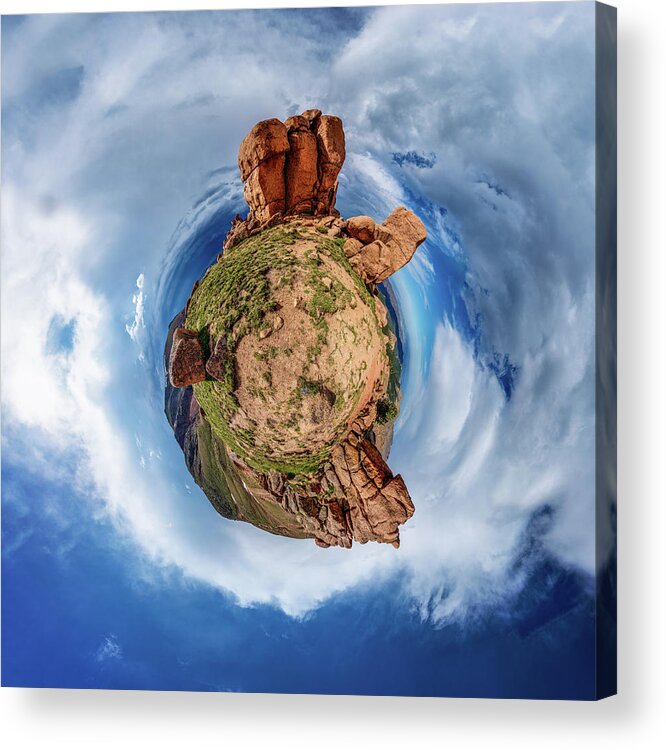 American West Acrylic Print featuring the photograph Pikes Peak Tiny Planet #1 by Chris Bordeleau