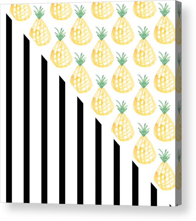 Pineapple Acrylic Print featuring the mixed media Pineapples and Stripes by Linda Woods