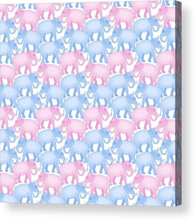 Baby Acrylic Print featuring the digital art Pink and Blue Elephant Pattern by Antique Images 