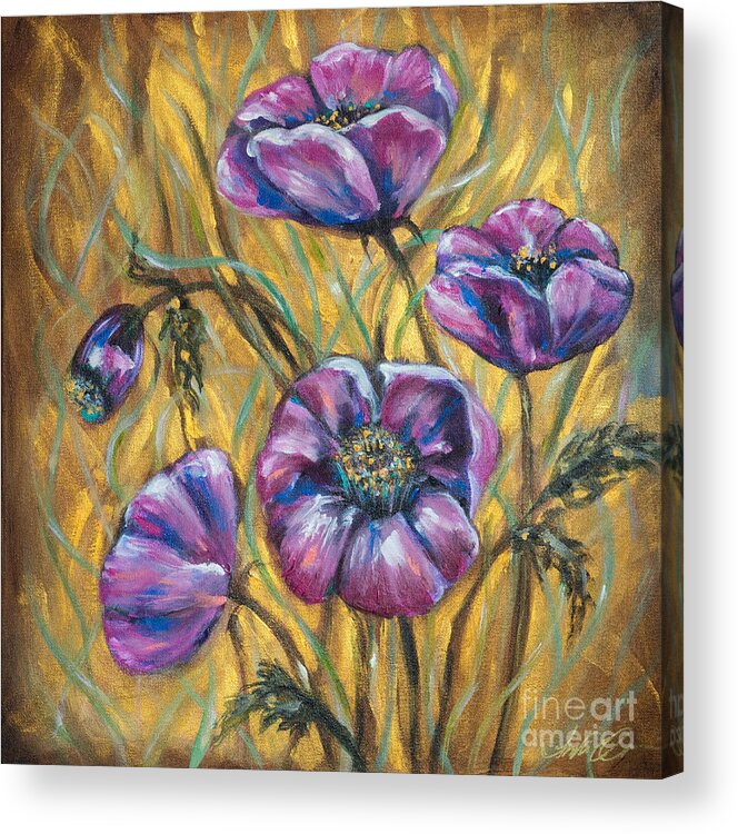 Poppies Acrylic Print featuring the painting Pink Blooms by Linda Olsen