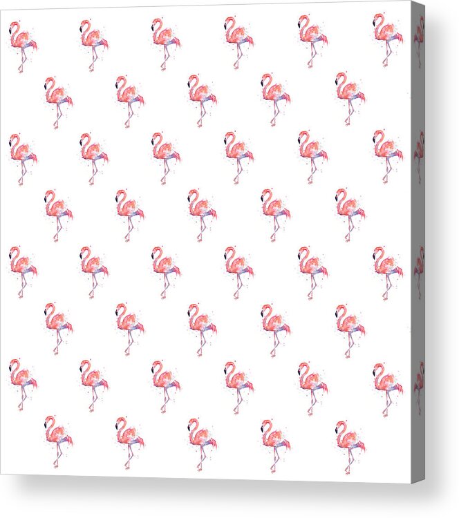 Pink Acrylic Print featuring the painting Pink Flamingo Watercolor Pattern by Olga Shvartsur