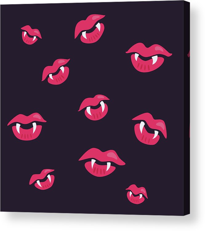 Vampire Acrylic Print featuring the digital art Pink Mouths With Vampire Teeth by Boriana Giormova