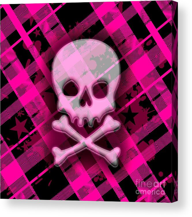 Skull Acrylic Print featuring the digital art Pink Plaid Skull by Roseanne Jones