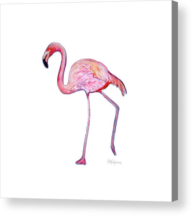 Pink Flamingo Acrylic Print featuring the painting Pinky the Flamingo by Kristen Abrahamson