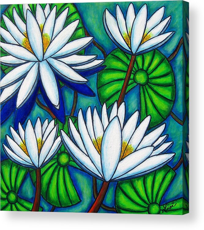 Water Lilies Acrylic Print featuring the painting Pond Jewels by Lisa Lorenz