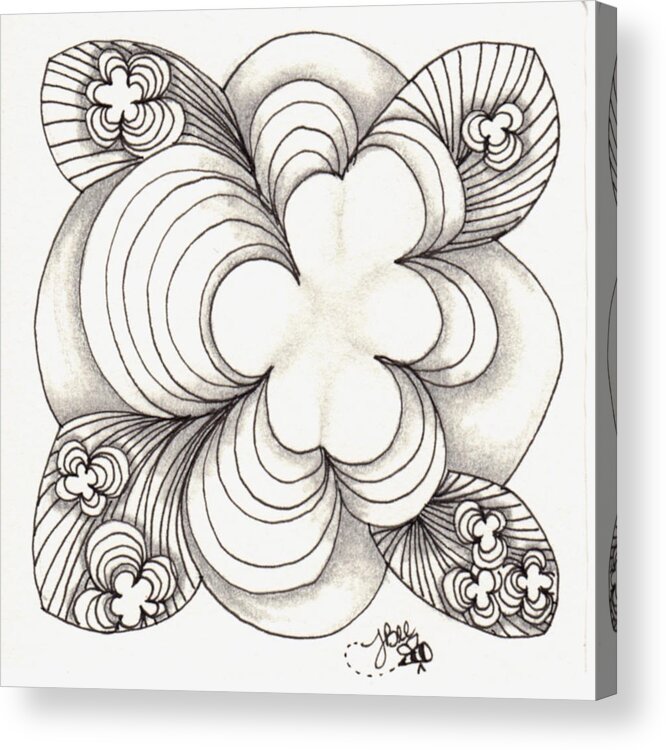 Zentangle Acrylic Print featuring the drawing Popcloud Blossom by Jan Steinle