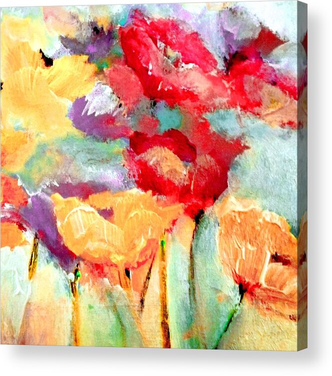 Orange Acrylic Print featuring the digital art Poppy Orange Red and Plum by Lisa Kaiser