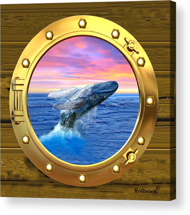 Whale Acrylic Print featuring the digital art Porthole View of Breaching Whale by Glenn Holbrook