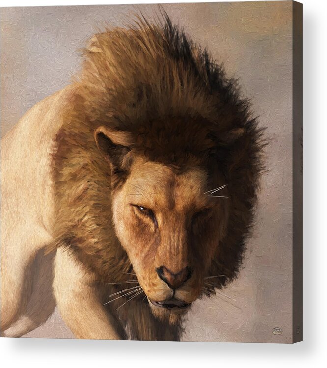 Lion Head Acrylic Print featuring the digital art Portrait of a Lion by Daniel Eskridge
