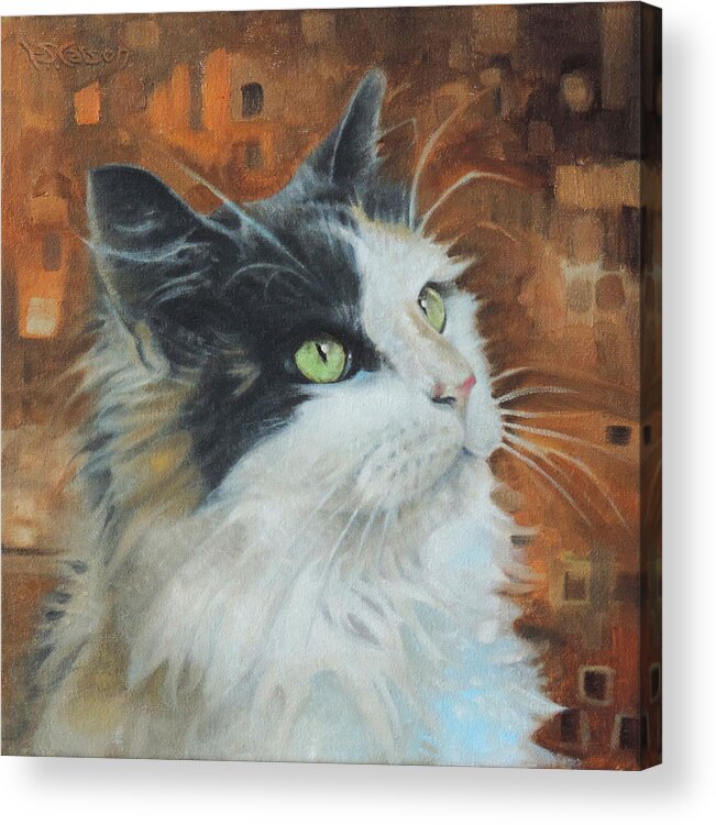 Cats Kittens Kitty Kitties Pet Portraits Oil Painting Domestic Animals Acrylic Print featuring the painting Portrait of Daisy by T S Carson