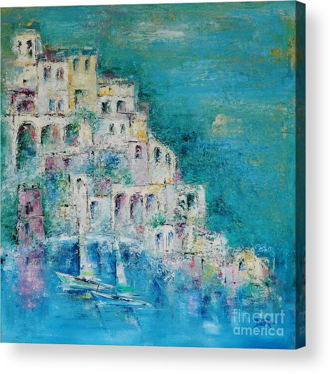 Positano Acrylic Print featuring the painting Positano Village of Dreams by Dan Campbell