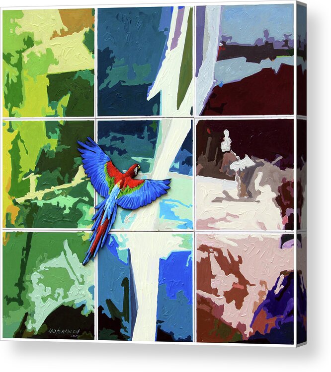 Parrot Acrylic Print featuring the painting Primary Flight by John Lautermilch