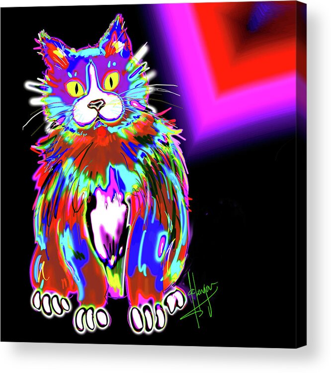 Dizzycats Acrylic Print featuring the painting Psycho DizzyCat by DC Langer