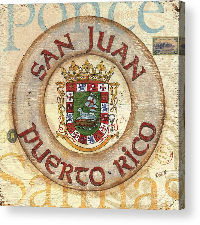 San Juan Acrylic Print featuring the painting Puerto Rico Coat of Arms by Debbie DeWitt