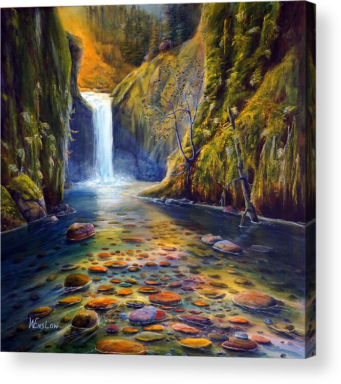 Waterfall Acrylic Print featuring the painting Punch Bowl Falls by Wayne Enslow