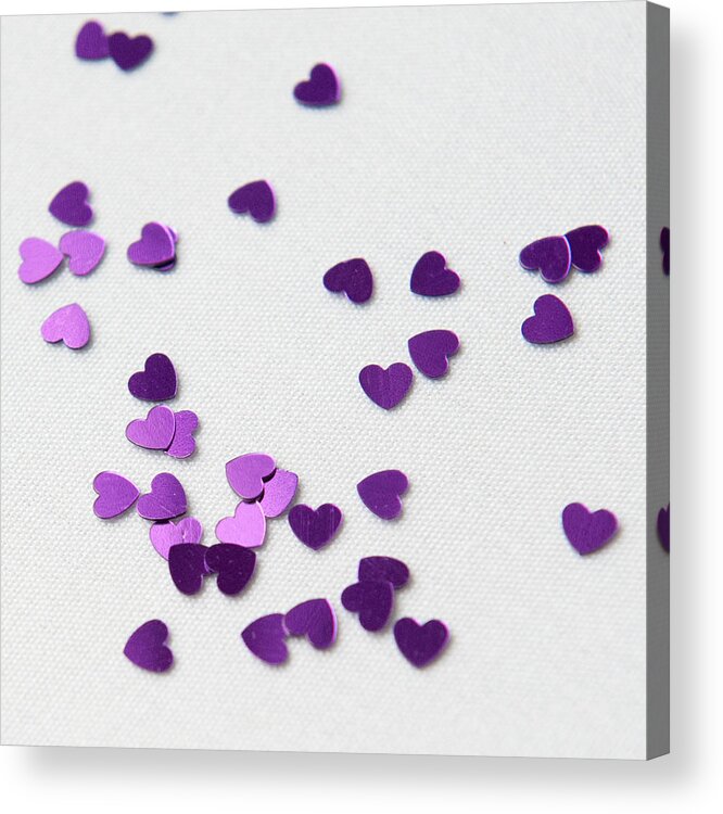 Hearts Acrylic Print featuring the photograph Purple Scattered Hearts ii by Helen Jackson