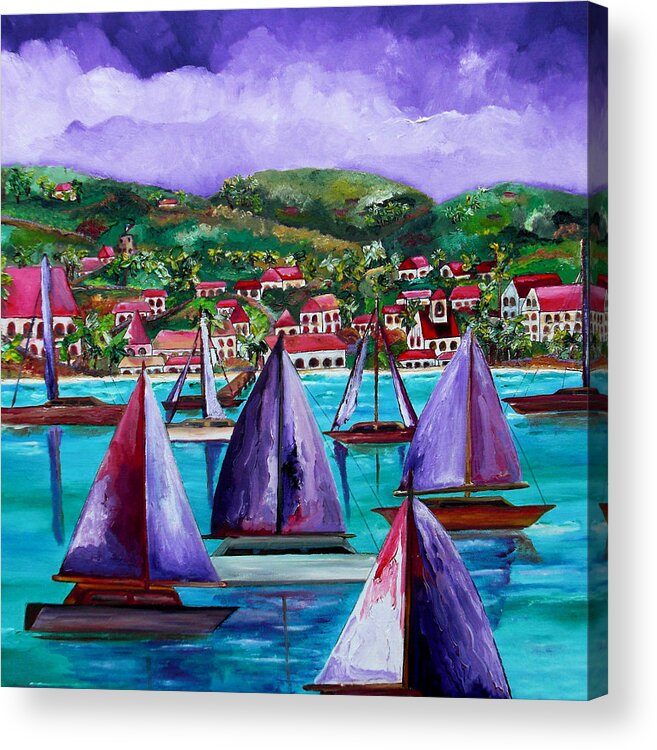 Usvi Acrylic Print featuring the painting Purple Skies Over St. John by Patti Schermerhorn