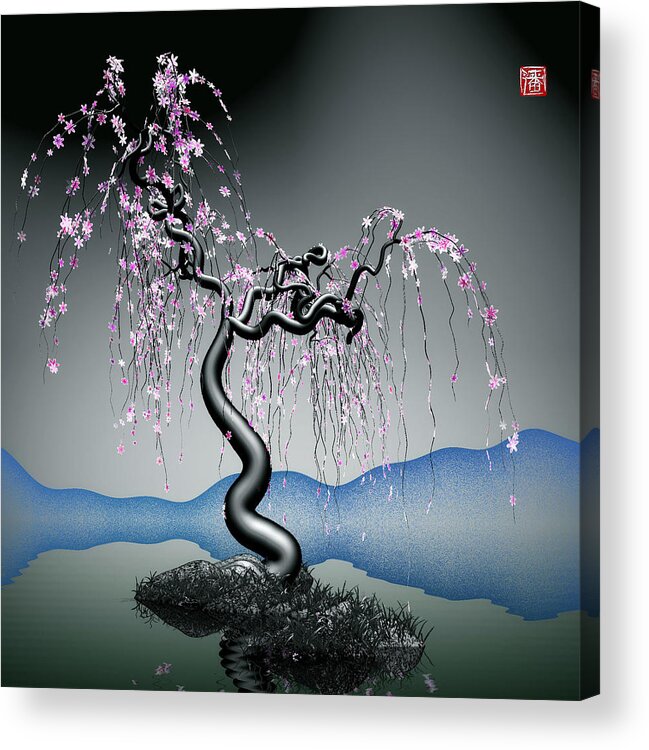 Tree Acrylic Print featuring the digital art Purple tree in water 2 by GuoJun Pan