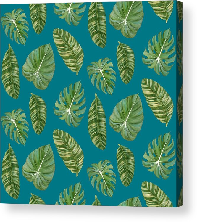Tropical Acrylic Print featuring the painting Rainforest Resort - Tropical Leaves Elephant's Ear Philodendron Banana Leaf by Audrey Jeanne Roberts