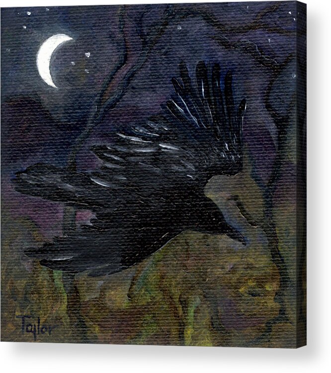 Flight Acrylic Print featuring the painting Raven in Stars by FT McKinstry