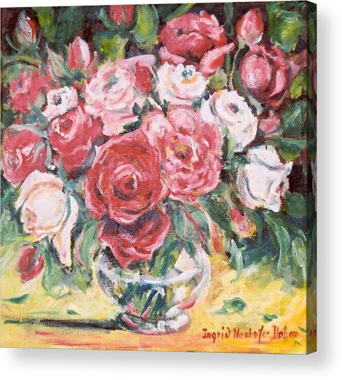 Ingrid Dohm Acrylic Print featuring the painting Red and White Roses by Ingrid Dohm