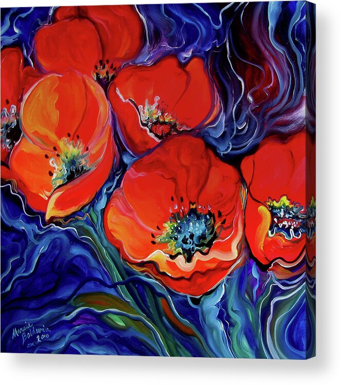 Red Acrylic Print featuring the painting Red Floral Abstract by Marcia Baldwin