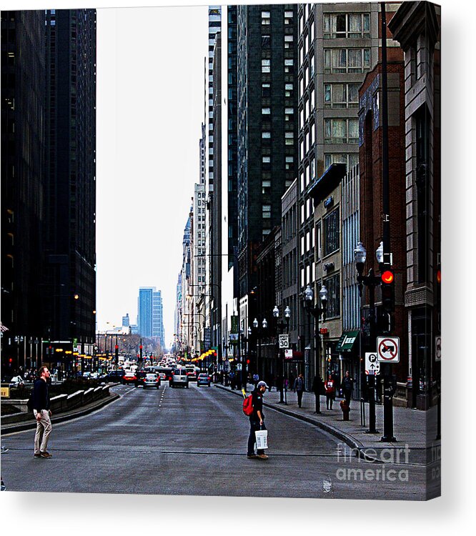 Frank J Casella Acrylic Print featuring the photograph Red Lights - City of Chicago by Frank J Casella