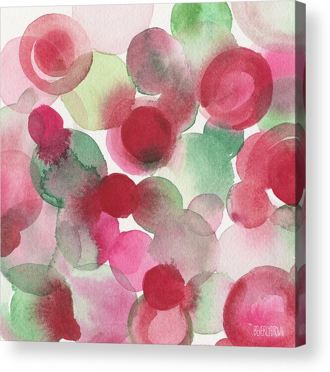 Red Acrylic Print featuring the painting Red Pink Green Abstract Watercolor by Beverly Brown