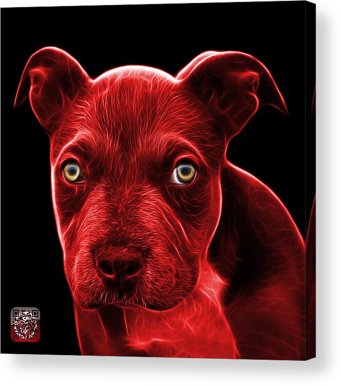 Pitbull Acrylic Print featuring the painting Red Pitbull puppy pop art - 7085 BB by James Ahn
