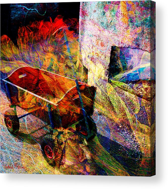 Wagon Acrylic Print featuring the digital art Red Wagon by Barbara Berney