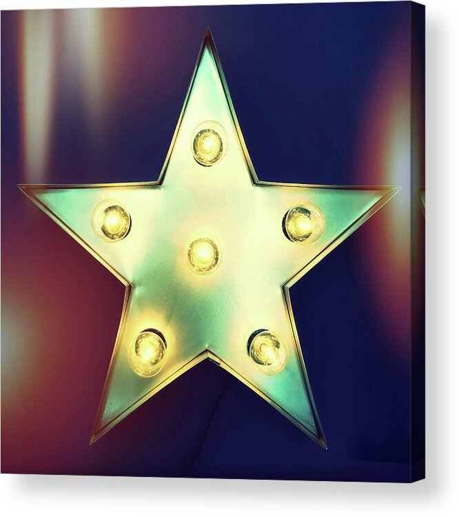 Star Acrylic Print featuring the photograph Retro star with light bulbs by GoodMood Art