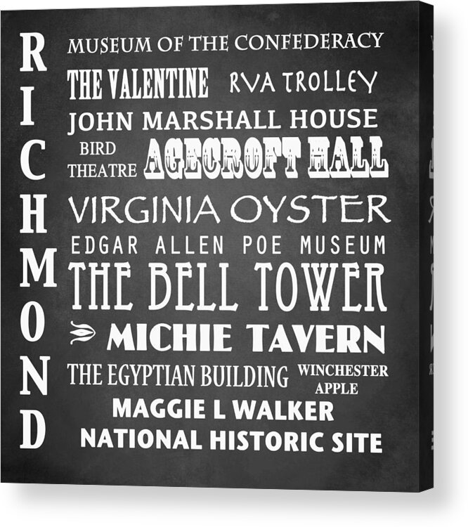 Richmond Acrylic Print featuring the digital art Richmond Famous Landmarks by Patricia Lintner