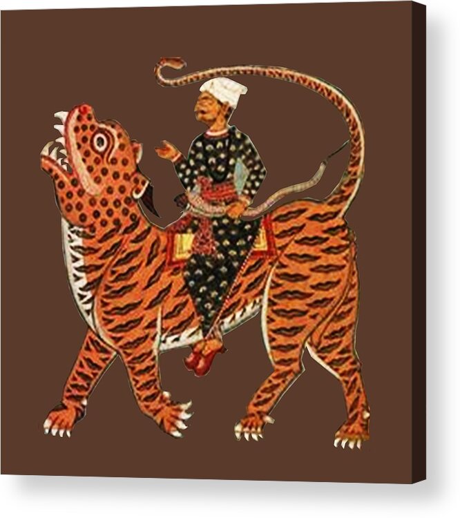 Animal Acrylic Print featuring the mixed media Riding the Tiger by Asok Mukhopadhyay