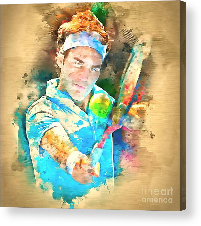 Tennis Acrylic Print featuring the photograph Roger Federer Watercolor I by Jack Torcello