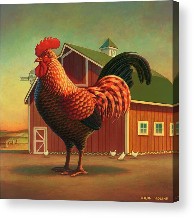 Rooster Acrylic Print featuring the painting Rooster and the Barn by Robin Moline