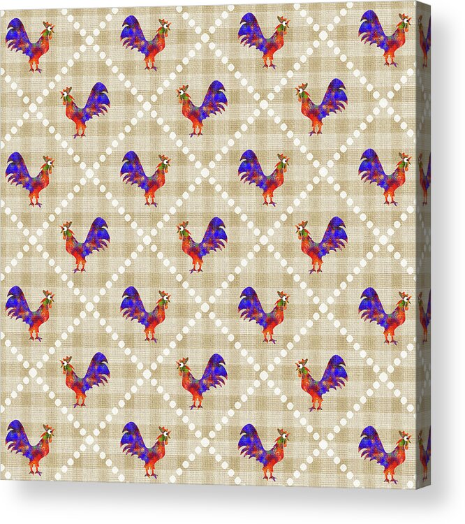 Rooster Pattern Acrylic Print featuring the mixed media Rooster Pattern by Christina Rollo
