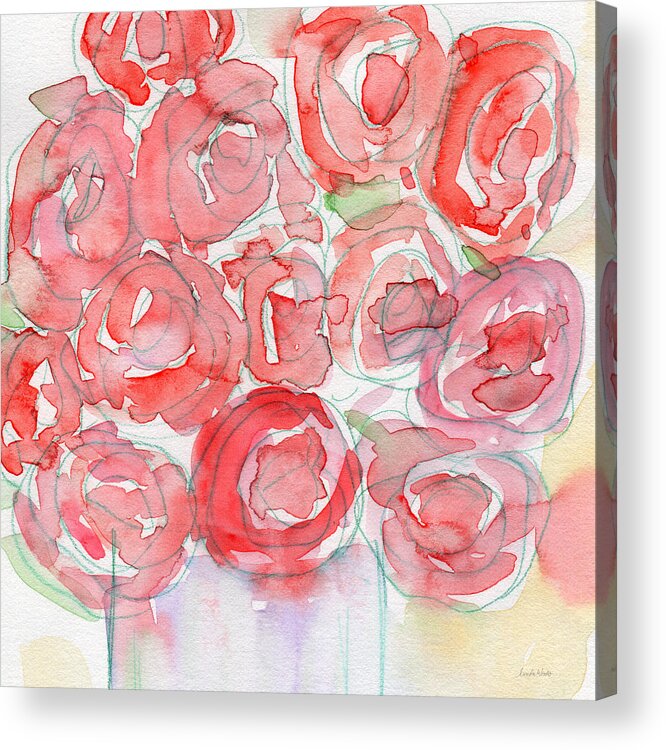 Roses Acrylic Print featuring the painting Roses On My Table- Art by Linda Woods by Linda Woods