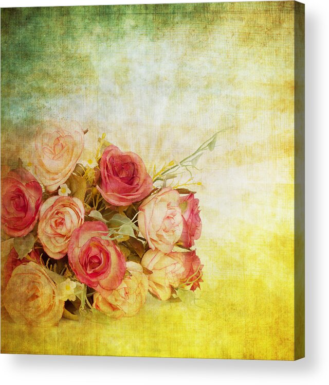 Abstract Acrylic Print featuring the painting Roses Pattern Retro Design by Setsiri Silapasuwanchai